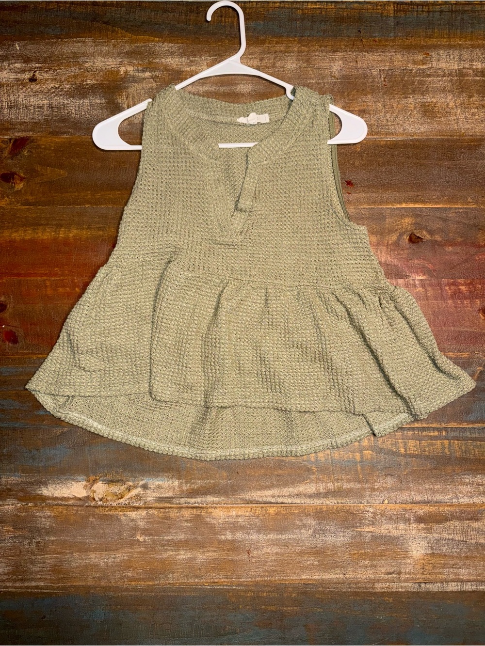 mine Textured Sage Green Peplum Sleeveless Top